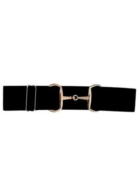 NEW Equestrian Elastic Snaffle Bit Belt - black with gold/brass bit buckle